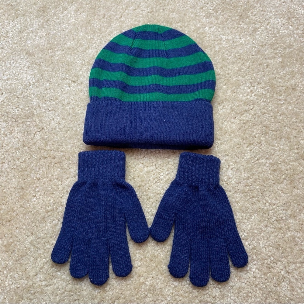 Blue and green knit Hat + Gloves set Boys Size Medium NWOT